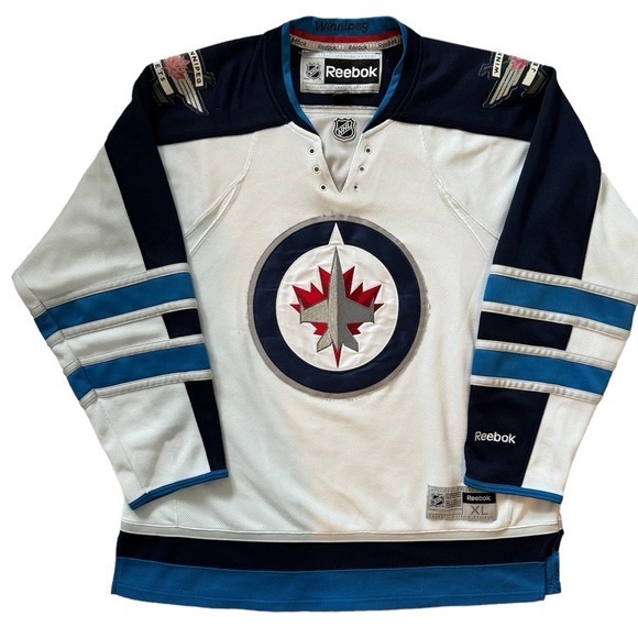 NHL WINNIPEG JETS * REEBOK White Blue Logo Jersey in XL - Picture 4 of 14